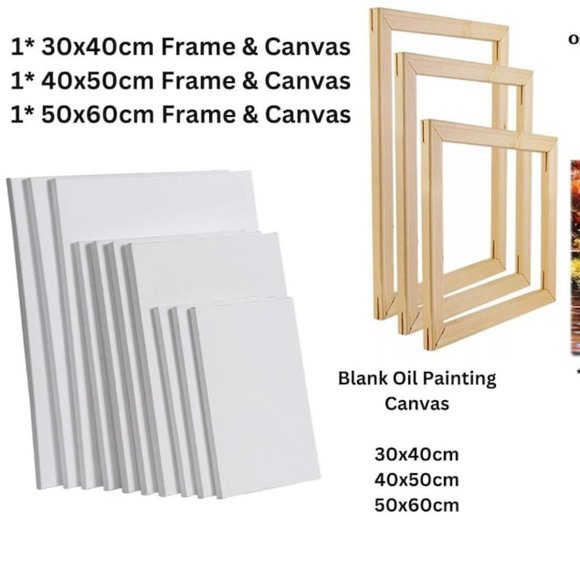 Other - 3 Pack - Blank Canvas with Wooden Frame for Painting Acrylic Paint, Oil Paint